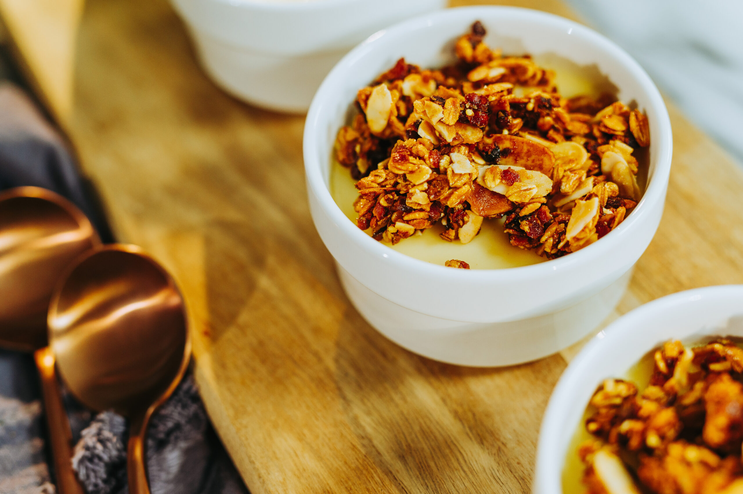 Vanilla custard with red lentil and oat crumble